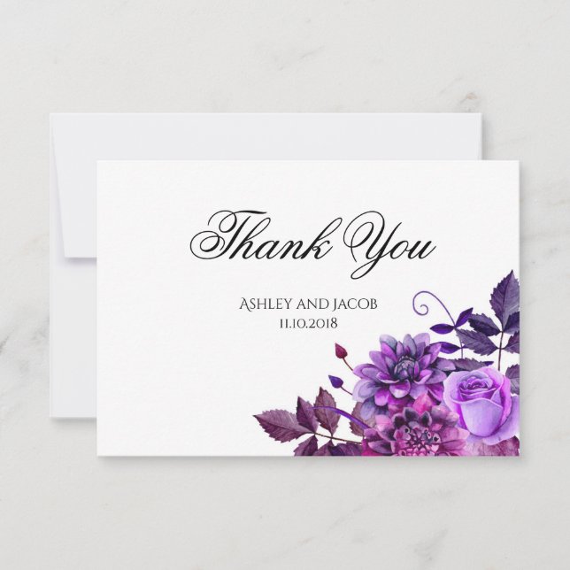 Invitation Floral merci. Mariage de fleurs violettes (Devant)