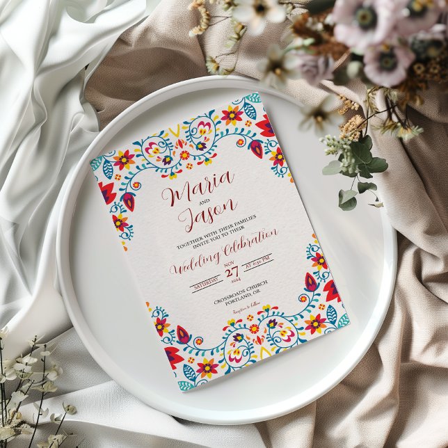 Invitation Floral mexicain coloré élégant Mariage Boda (Mexican Floral Colorful Elegant Boda Wedding Invitation)