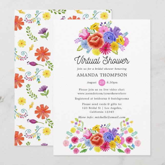 Invitation Floral mexicaine Fiesta Fête des mariées virtuelle (Devant / Derrière)