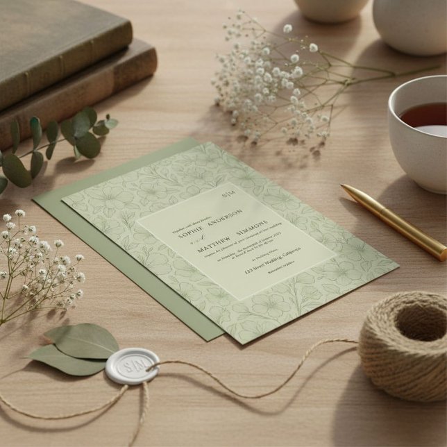 Invitation Floral minimaliste vert sauge (Créateur téléchargé)