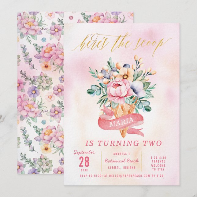 Invitation Floral Moderne Aquarelle Anniversaire Fête Invitat (Devant / Derrière)