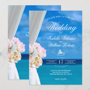 Invitation Floral moderne Blue Ocean Beach Mariage