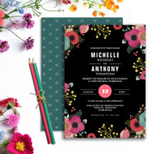 Floral moderne noir | Rose | MARIAGE TURQUOISE