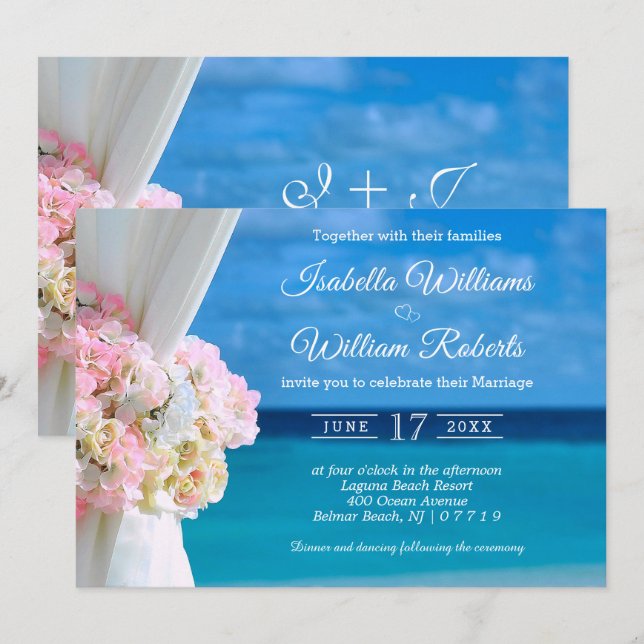 Invitation Floral moderne Plage Océan Mariage été (Devant / Derrière)