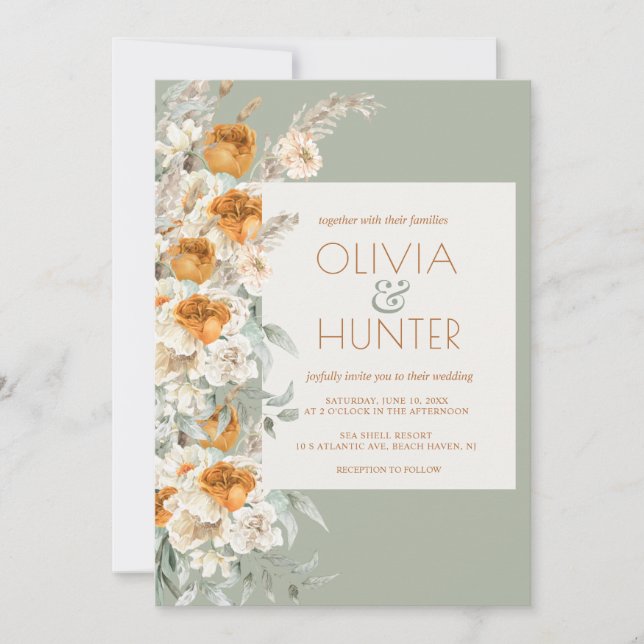 Invitation Floral moderne Silver Sage Vert Mariage tout-en-un (Devant)