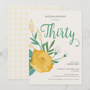 Invitation Floral moderne Surprise 30ème anniversaire