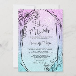 Invitation Floral moderne violet Turquoise Faux Parties scint