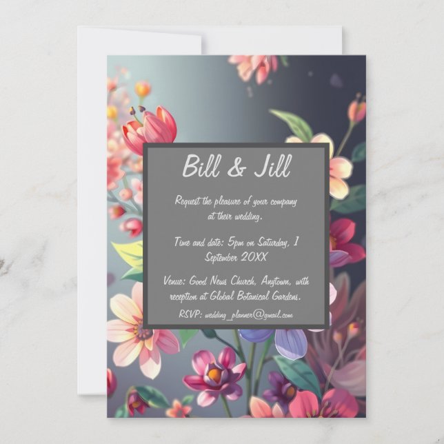 Invitation Floral Moody avec Mariage Arrière - plan Dark Grad (Devant)