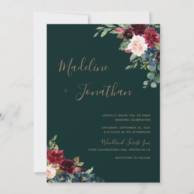 Invitation Floral Moody Emerald Green Jewel Mariage (Devant)