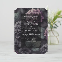 Invitation Floral Moody noir et violet avec détails et QR