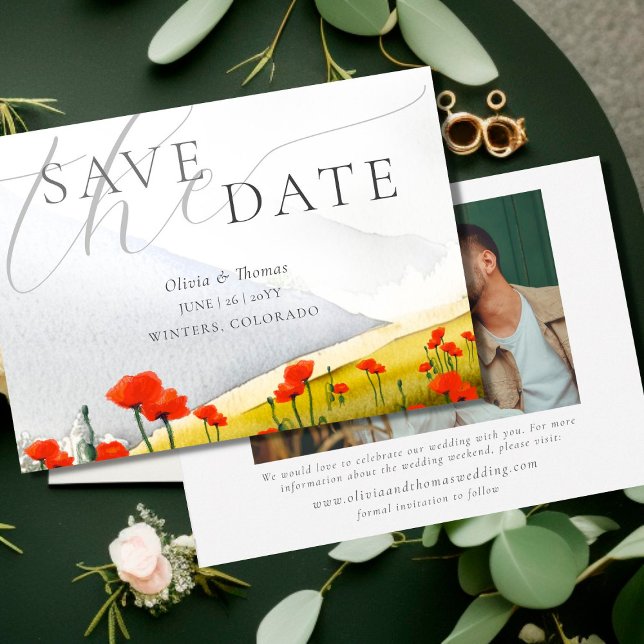 Invitation Floral Mountain Poppy Mariage Photo Enregistrer la (Créateur téléchargé)