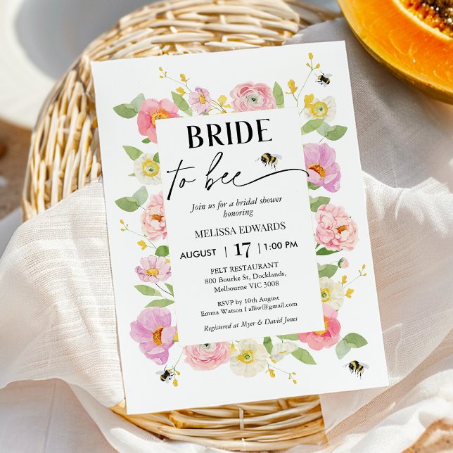 Invitation Floral Multicolore Signifie Fête des mariées (Floral Bride To Be Bridal Shower Invitation Template, Bright Floral Bee Themed Bridal Shower Invite)