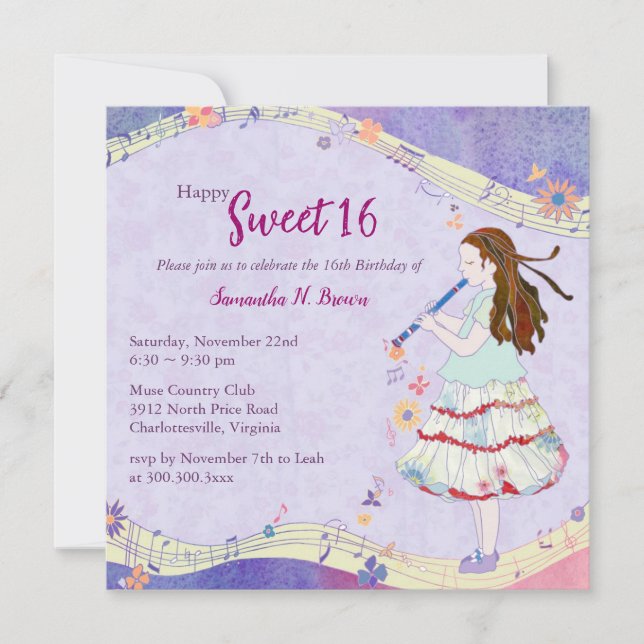Invitation Floral Muse Sweet 16 Anniversaire (Devant)