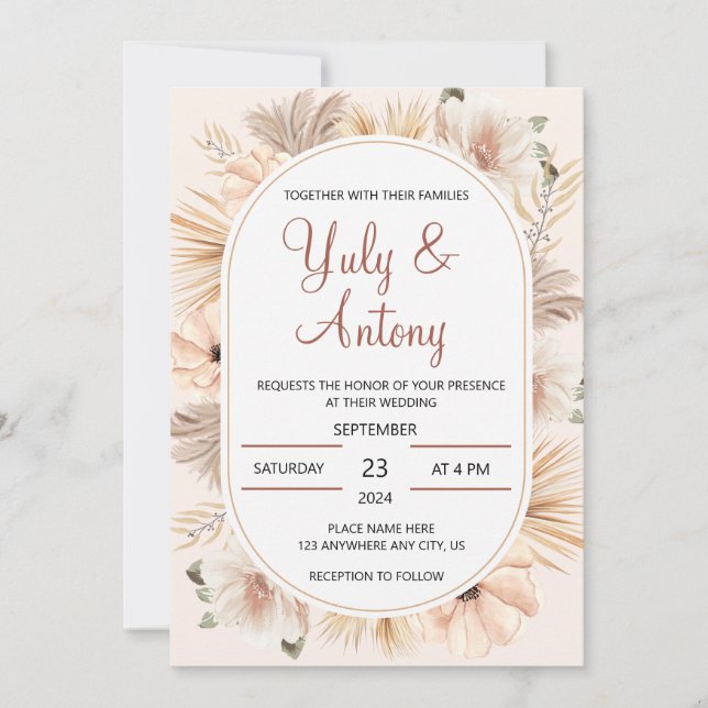 Invitation Floral naturel Boho Beige moderne (Devant)