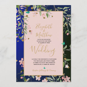 Invitation Floral Navy Blue Elegant rose et or Chinoiserie