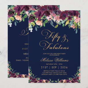 Invitation Floral Navy Cinquante et fabuleux 50e anniversaire