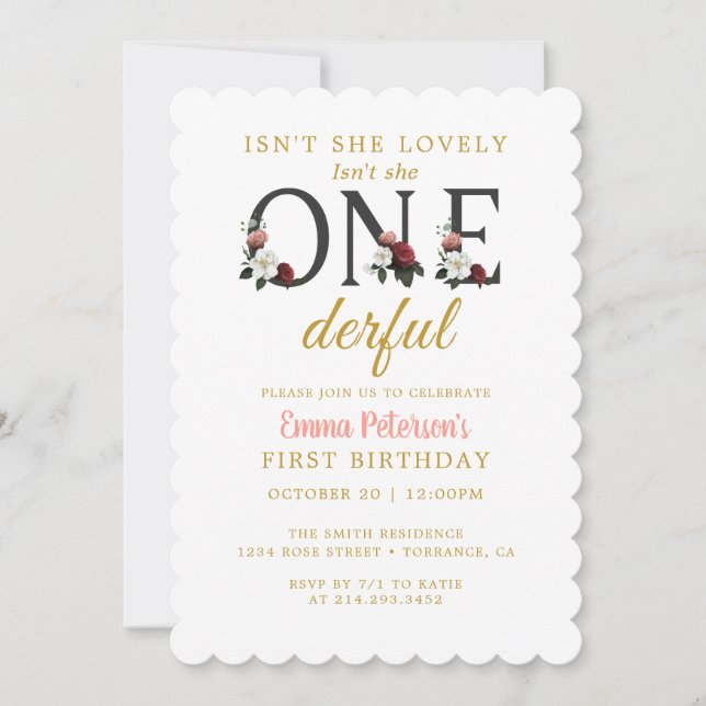 Invitation Floral n'est-elle pas adorable 1er anniversaire (Devant)