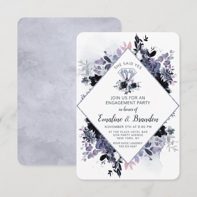 Invitation Floral Nocturne Elle A Dit Oui Partie Engagement (Devant / Derrière)