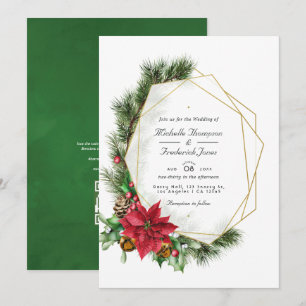 Invitation Floral Noël géométrique QR Code RSVP Mariage