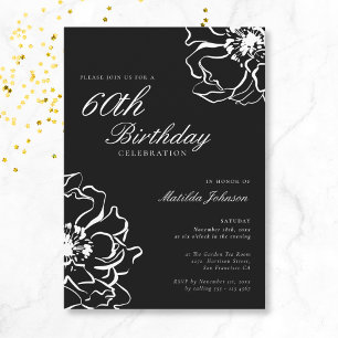 Invitation Floral noir et blanc 60e anniversaire