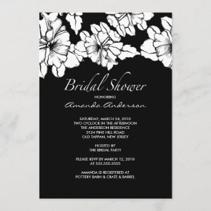 Invitation floral noir et blanc à la mode de Fête