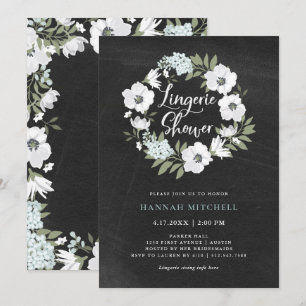 Invitation Floral noir et blanc rustique   Douche Lingerie
