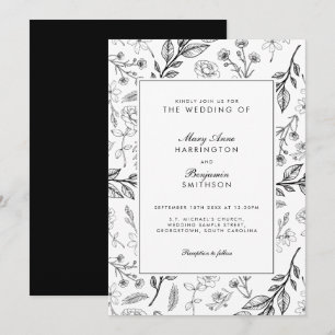 Invitation Floral noir Mariage blanc