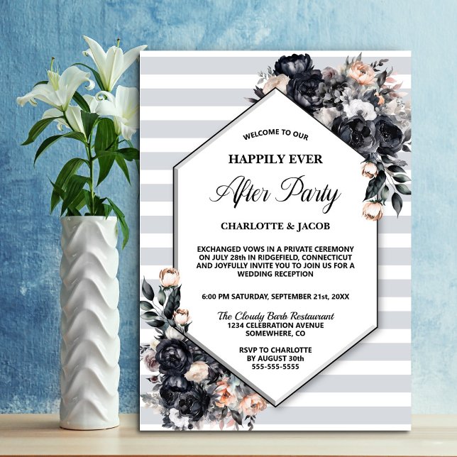Invitation Floral noir Mariage géométrique trié après partie (Créateur téléchargé)
