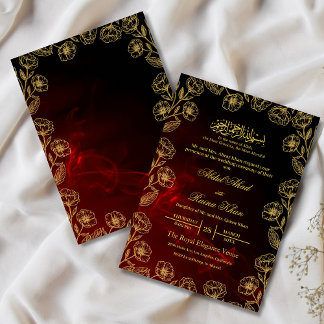Invitation Floral noir rouge et or Mariage musulman musulman