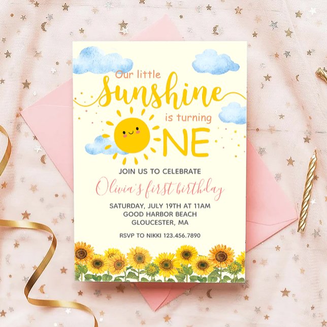 Invitation Floral Notre petit soleil 1er tournesol d'annivers (Créateur téléchargé)