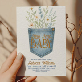 Invitation Floral occidental Denim Boy Baby shower Blue Jean