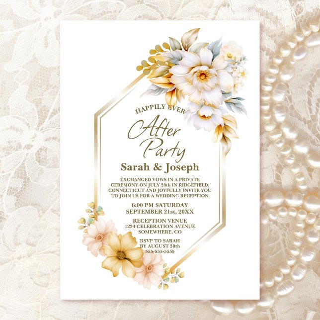 Invitation Floral or blanc Mariage géométrique après la fête (Créateur téléchargé)