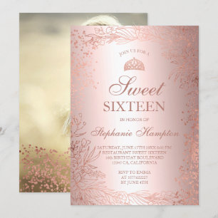 Invitation Floral or Rose métal Tiara chic Sweet 16