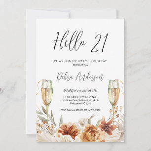 Invitation Floral orange brûlé et lunettes 21e anniversaire