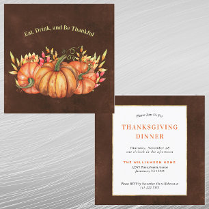 Invitation Floral Orange Citrouille Thanksgiving