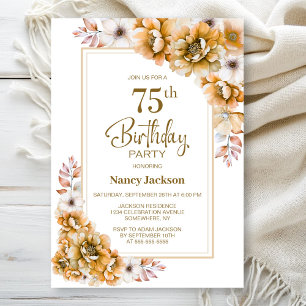 Invitation Floral Orange moderne 75e fête d'anniversaire