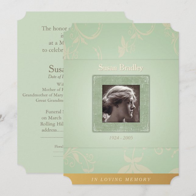 Invitation Floral Pale Green In Love Mémoire Modèle Invitatio (Devant / Derrière)