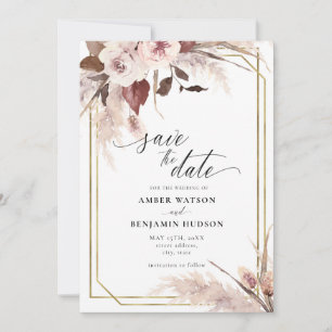 Invitation Floral Pampas Grass Boho Mariage Enregistrer La Da