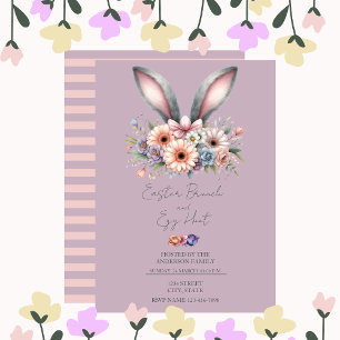 Invitation Floral Pâques Brunch Bunny Oreilles Purple Invitat