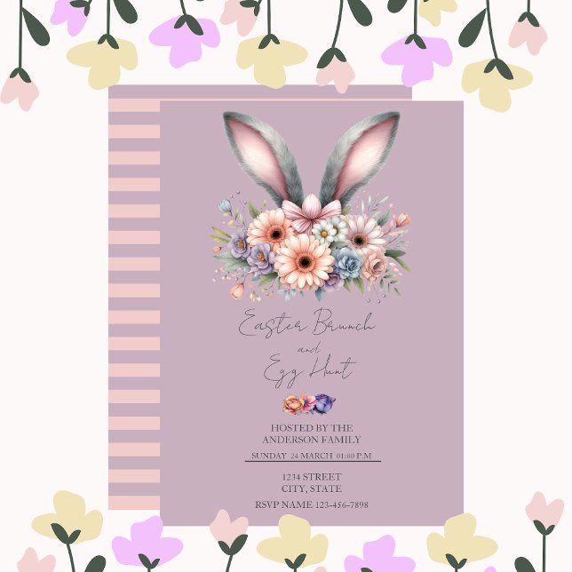 Invitation Floral Pâques Brunch Bunny Oreilles Purple Invitat (Créateur téléchargé)