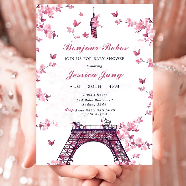 Invitation Floral Paris Tour Eiffel Baby shower (Créateur téléchargé)