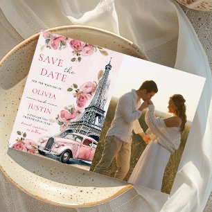 Invitation Floral Paris Tour Eiffel Économisez La Date Photo