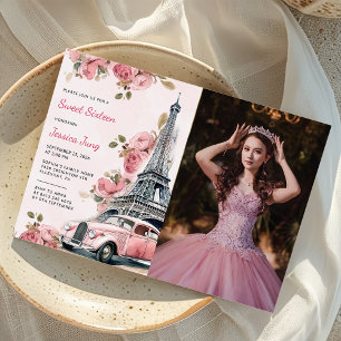 Invitation Floral Paris Tour Eiffel Sweet 16 Anniversaire Pho
