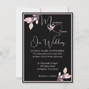 Invitation Floral Pastel rose sur un élégant Mariage noir