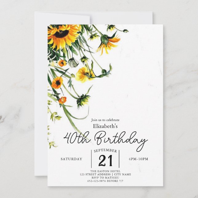 Invitation Floral Pastels Fleurs sauvages 40e anniversaire (Devant)