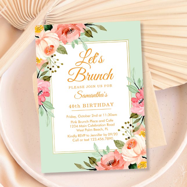 Invitation Floral Pastels rose Brunch N'importe quelle fête (Créateur téléchargé)