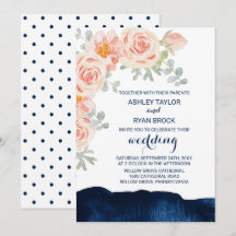 Floral Peach Pink et Navy Mariage aquarelle