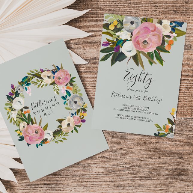 Invitation Floral peint 80e anniversaire (Créateur téléchargé)