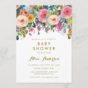 Invitation floral peint de baby shower de jardin