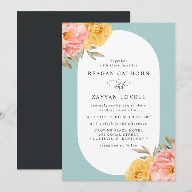 Invitation Floral Peony Rose Mariage de printemps (Devant / Derrière)